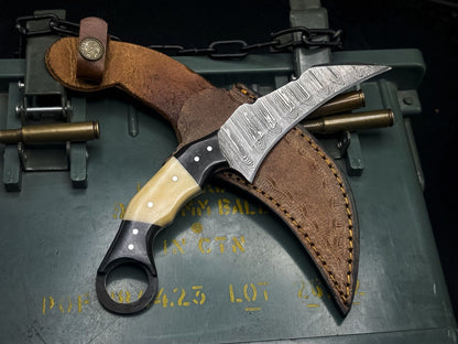 8" Handmade Damascus Karambit Tactical Karambit Damascus steel With Bone Handle