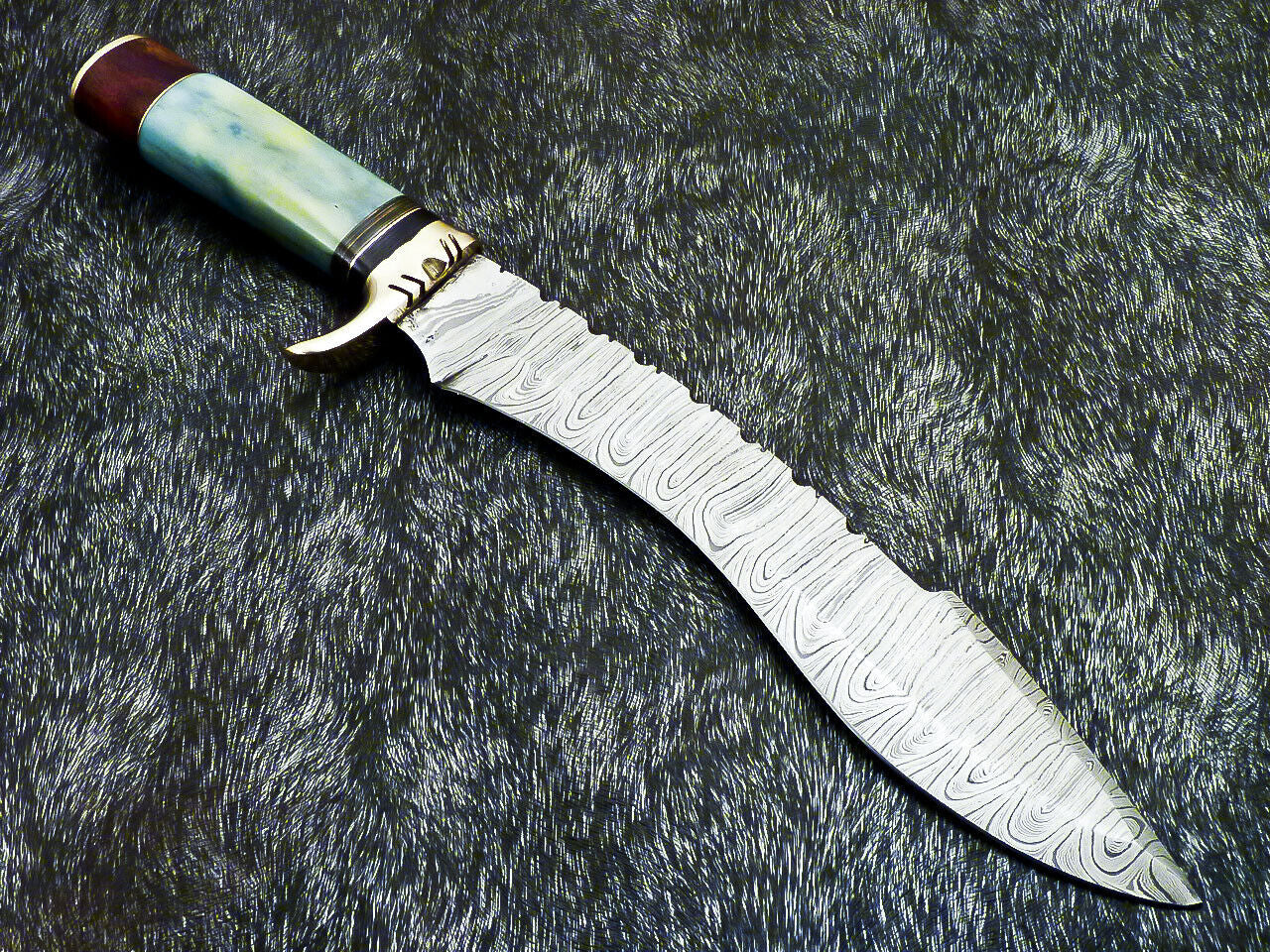14" Hand Forged Damascus Hunting Bowie Knife | Camel Bone Handle
