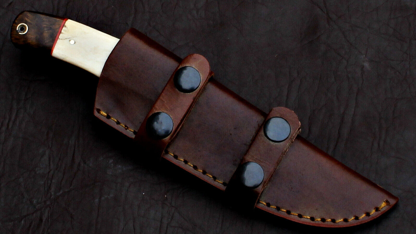 Custom Handmade D2 Tool Steel Hunting Skinner Knife with Leather Sheath – Full Tang EDC