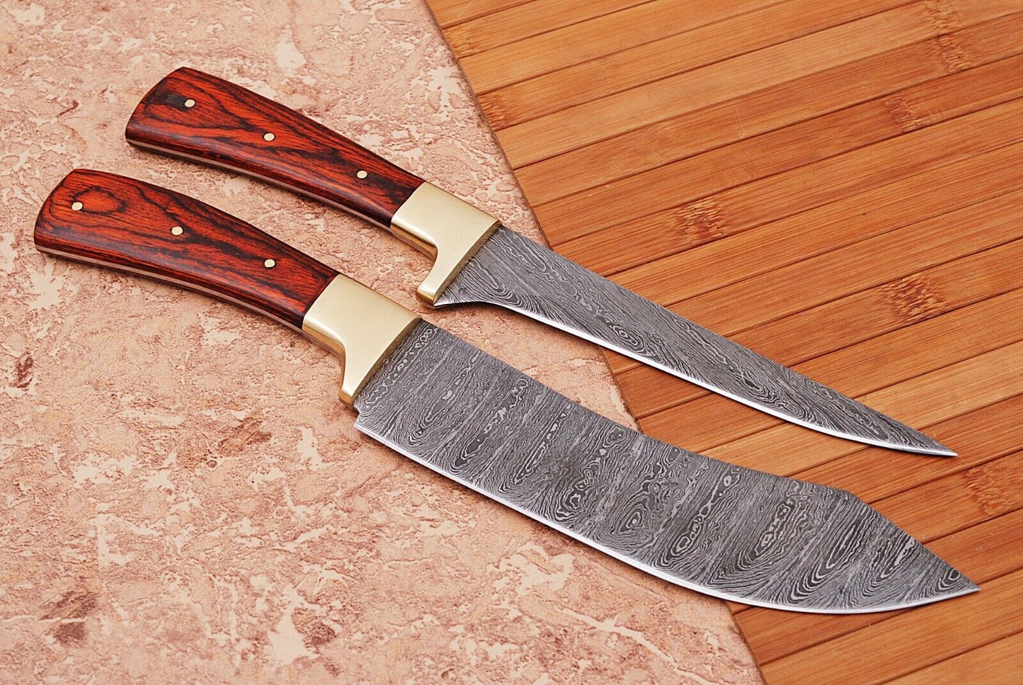 Christmas Sale – Handmade Damascus Chef Knife Set | Full Tang with Leather Case