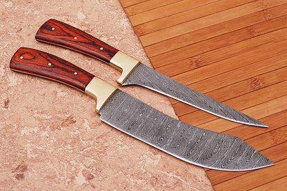 Christmas Sale – Handmade Damascus Chef Knife Set | Full Tang with Leather Case