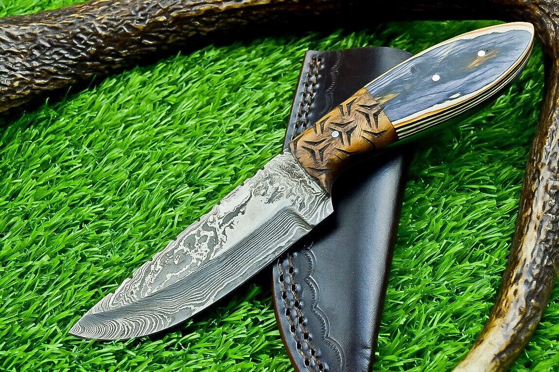 8" Full Tang Damascus Bowie Knife – Hardwood Handle