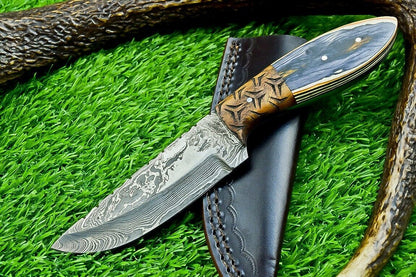 8" Full Tang Damascus Bowie Knife – Hardwood Handle