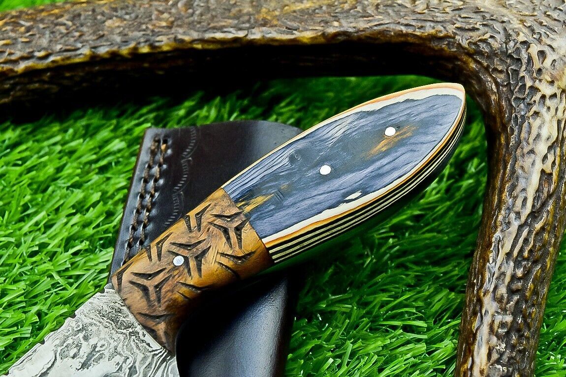8" Full Tang Damascus Bowie Knife – Hardwood Handle