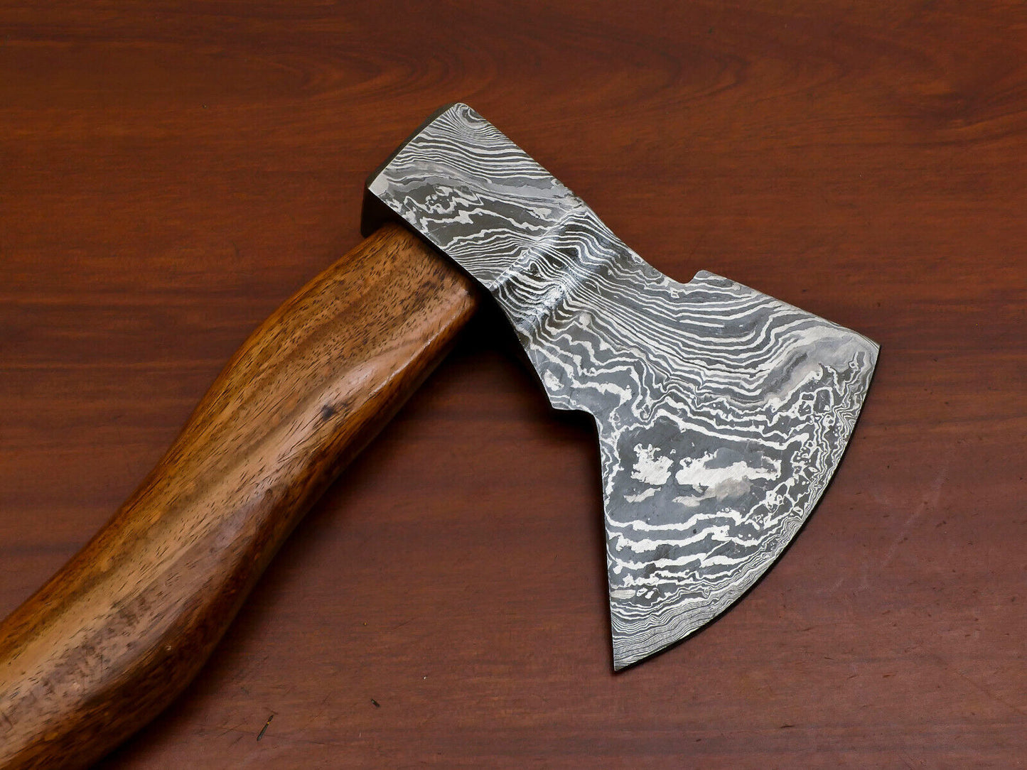 Handmade Damascus Steel Tomahawk Axe Hatchet with Walnut Wood Handle and Leather Sheath