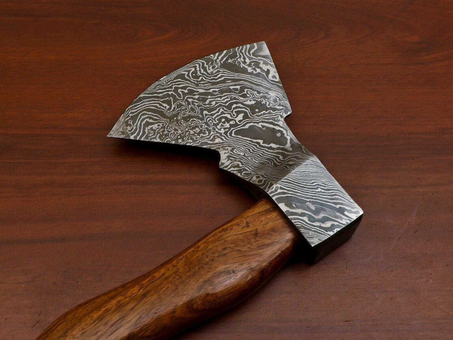 Handmade Damascus Steel Tomahawk Axe Hatchet with Walnut Wood Handle and Leather Sheath