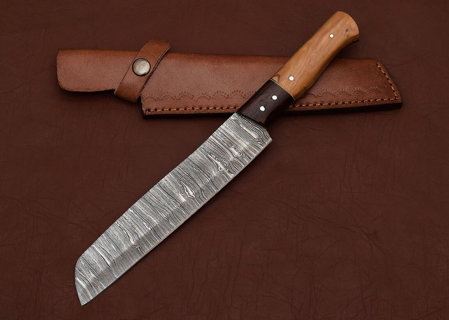 Custom Handmade Damascus Steel Chef Fillet Knife With Ash Wood Handle