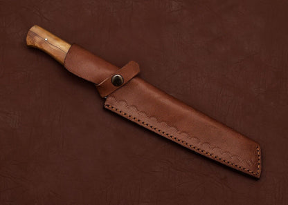 Custom Handmade Damascus Steel Chef Fillet Knife With Ash Wood Handle