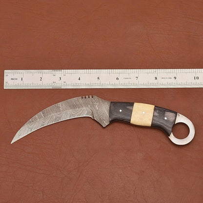 Handmade Damascus Karambit 9" Damascus Steel Karambit Knife with Bone & Wood Handle