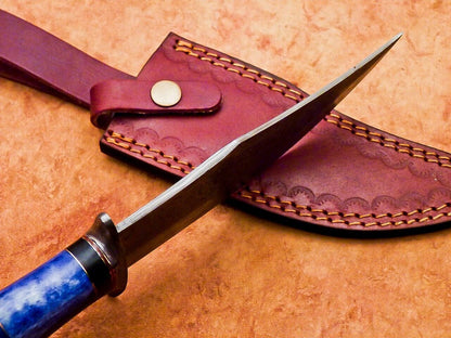 12" Handmade Damascus Bowie Knife – Camel Bone Handle & 7" Blade