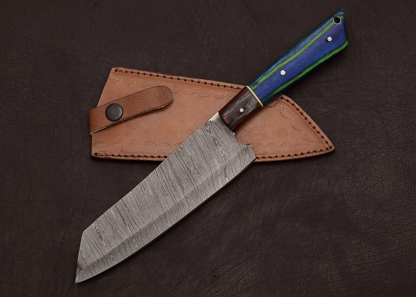 Chef & Hunting Knife 8" Blade Pakka Wood Handle + Sheath