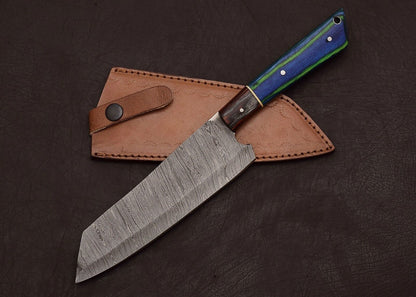Chef & Hunting Knife 8" Blade Pakka Wood Handle + Sheath