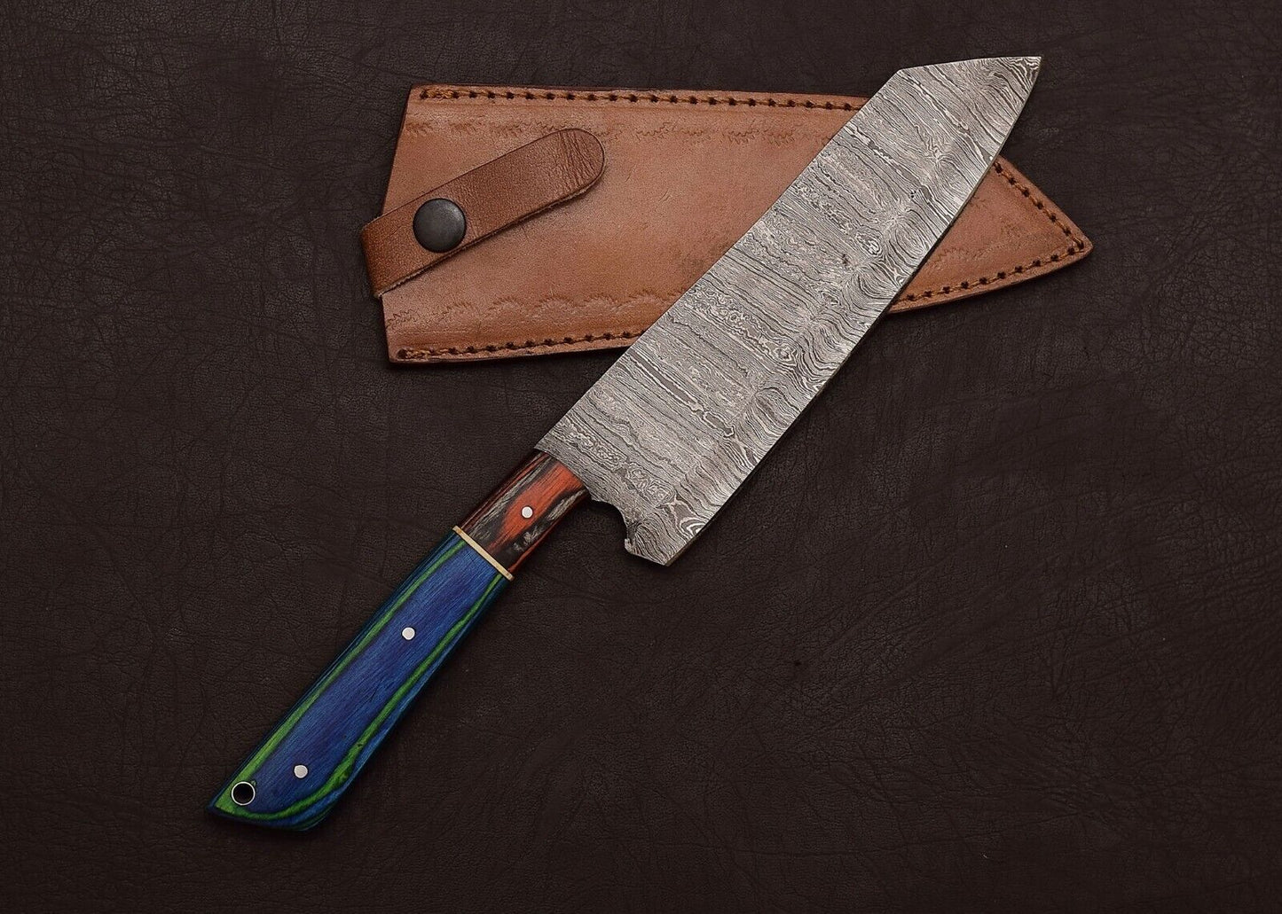 Chef & Hunting Knife 8" Blade Pakka Wood Handle + Sheath