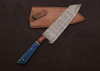 Chef & Hunting Knife 8" Blade Pakka Wood Handle + Sheath