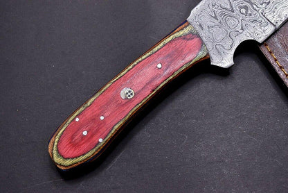 15" Damascus Steel Bowie Knife with Mosaic Pin & Multi-Color Wood Handle