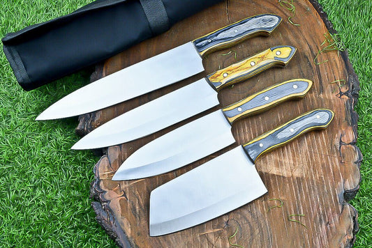 Handmade J2 Steel Chef Knife Set – Professional Kitchen Cutlery with Roll Bag