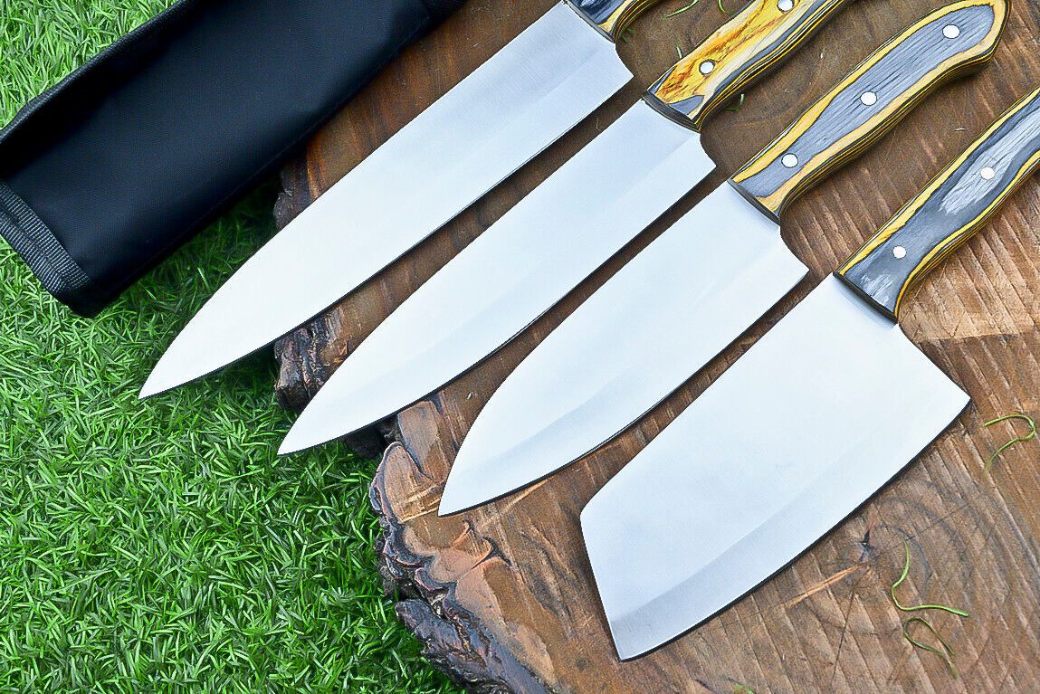 Handmade J2 Steel Chef Knife Set – Professional Kitchen Cutlery with Roll Bag