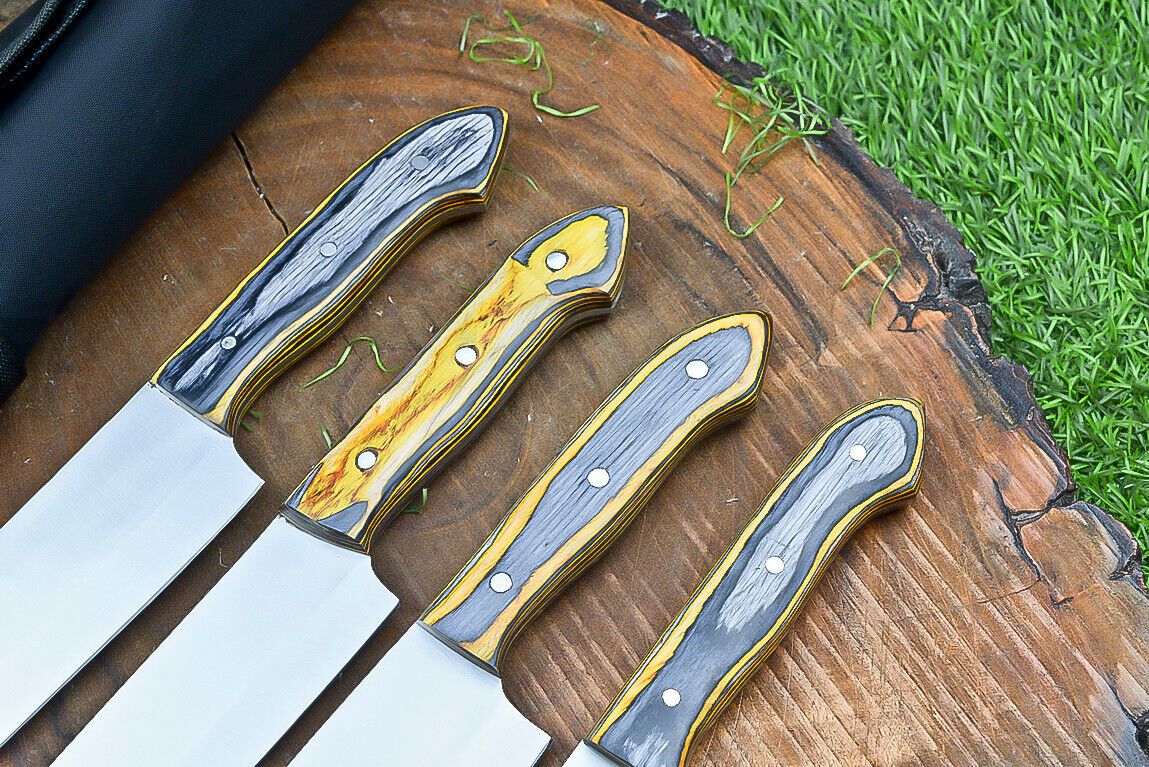 Handmade J2 Steel Chef Knife Set – Professional Kitchen Cutlery with Roll Bag