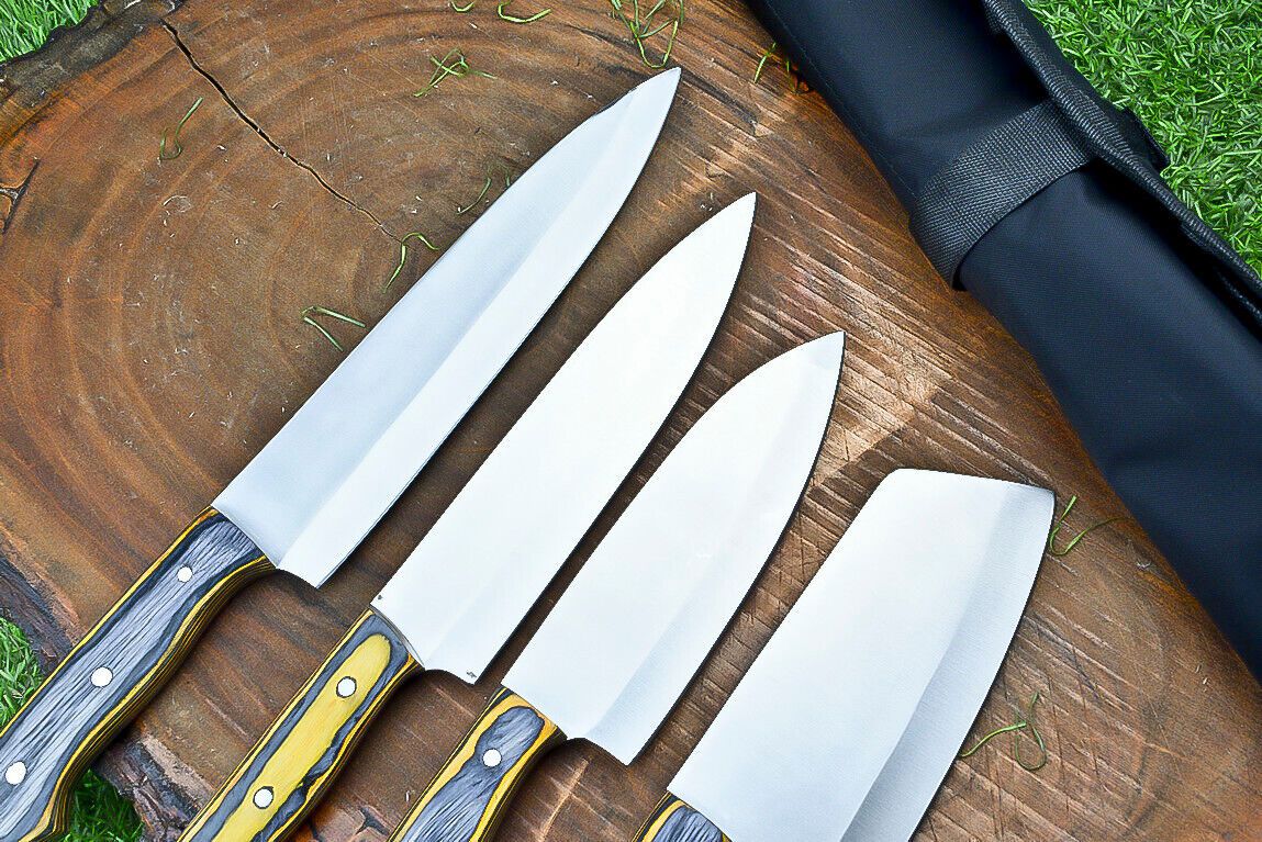 Handmade J2 Steel Chef Knife Set – Professional Kitchen Cutlery with Roll Bag