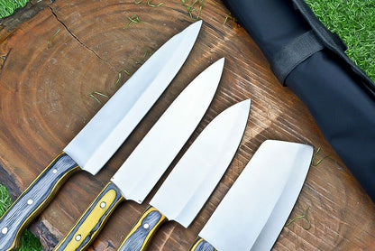 Handmade J2 Steel Chef Knife Set – Professional Kitchen Cutlery with Roll Bag