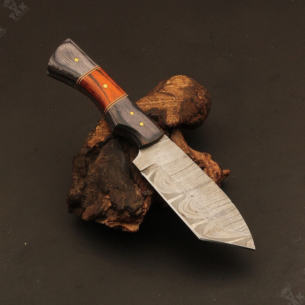Heritage Forge Fire Damascus Steel Tanto Knife with Camel Bone and Wood Handle