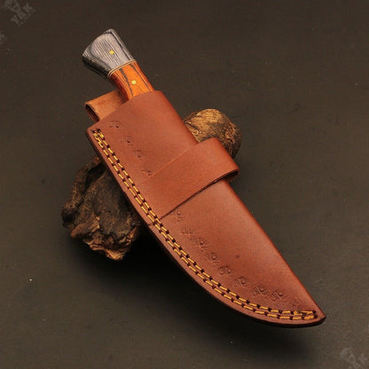 Heritage Forge Fire Damascus Steel Tanto Knife with Camel Bone and Wood Handle