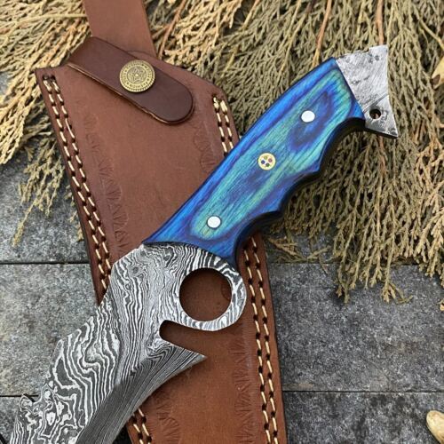 13" Hand Forged Damascus Steel Bowie Knife Full Tang Bowie Knife with Pakkawood Handle