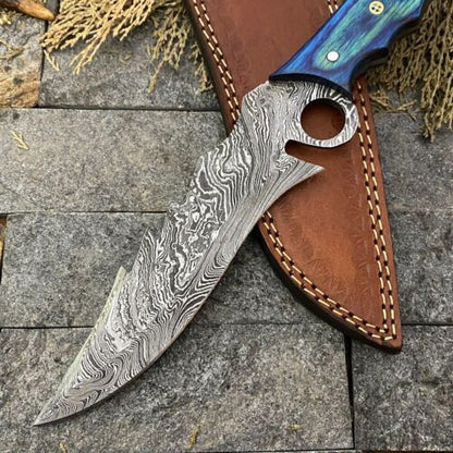 10" Hand Forged Damascus Steel Hunting Bowie Cleaver Knife
