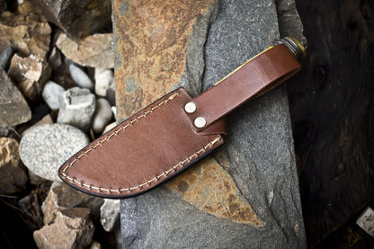 Forged Damascus Skinner Knife with Gut Hook Corian Handle and Brass Guard – Custom EDC Hunting Knife