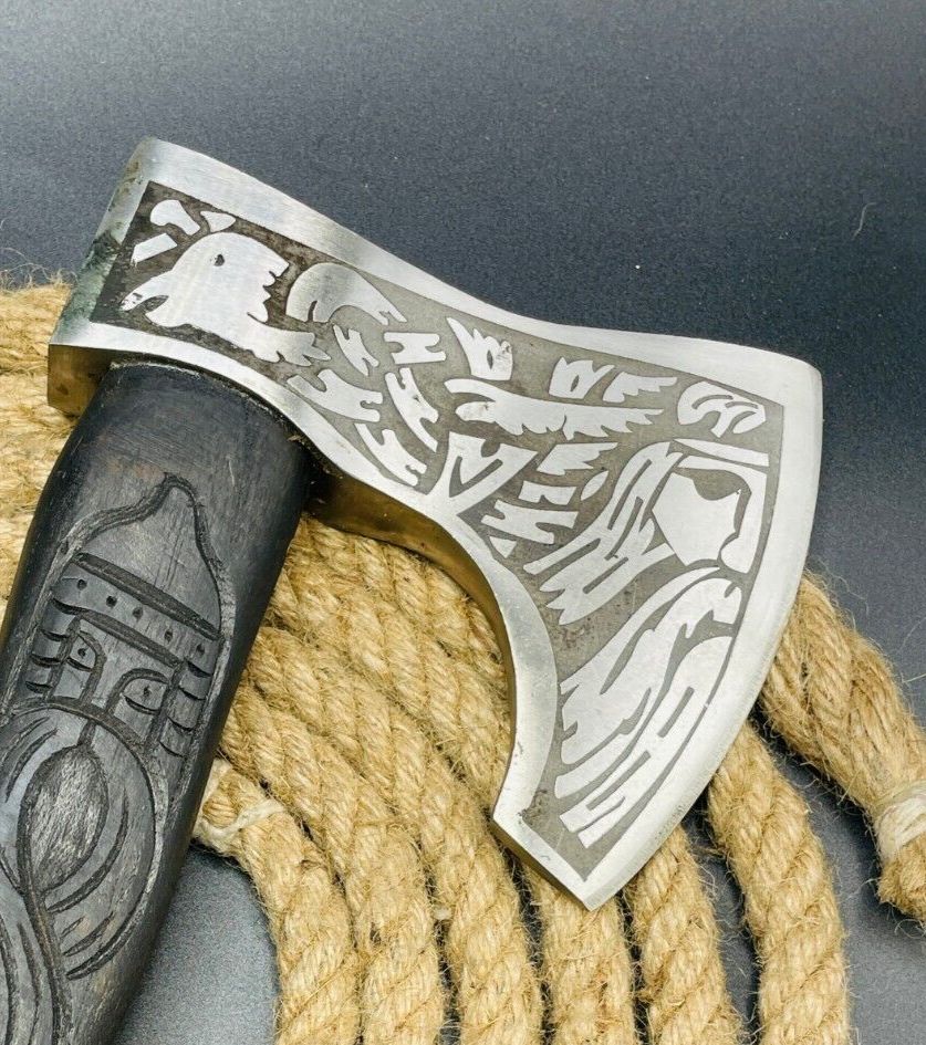 23 Inch Hand Forged Carbon Steel Viking Tomahawk Axe with Wooden Handle and Sheath