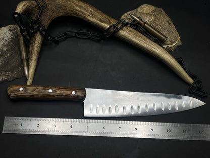 Handmade J2 Steel Chef Knife with Wood Handle & Cow Leather Sheath – Full Tang