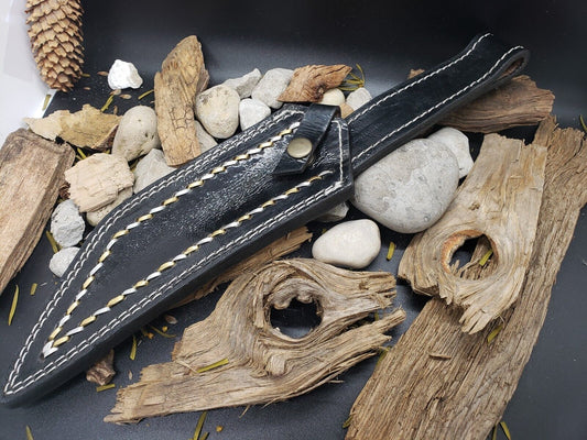 14" Handmade Damascus Survival Bowie Knife – Stag Antler Handle & Leather Sheath