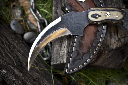 Hand Forged D2 Steel Karambit Knife Fixed Blade Karambit with Hard Wood Handle