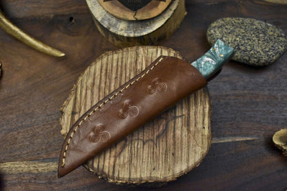 8" Twist Damascus Skinner Knife with Corian Handle and Brass Guard for Camping Closeout