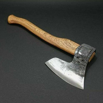 Handmade Carbon Steel Viking Bearded Hatchet Axe with Leather Wrapped Handle and Sheath – Camping Hunting Gift