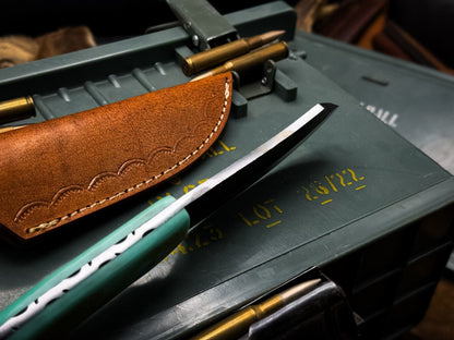 Heritage Forge 1095 Carbon Steel Hunting Knife with Epoxy Resin Handle and Leather Sheath