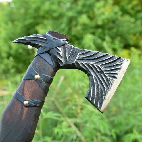 Hand Forged Handmade Carbon Steel Bearded Viking Axe 20 Inch Outdoor Camping Axe with Leather Sheath