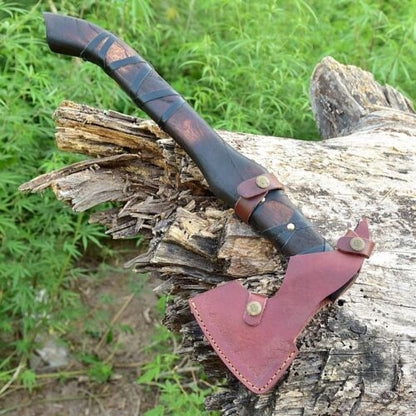 Hand Forged Handmade Carbon Steel Bearded Viking Axe 20 Inch Outdoor Camping Axe with Leather Sheath