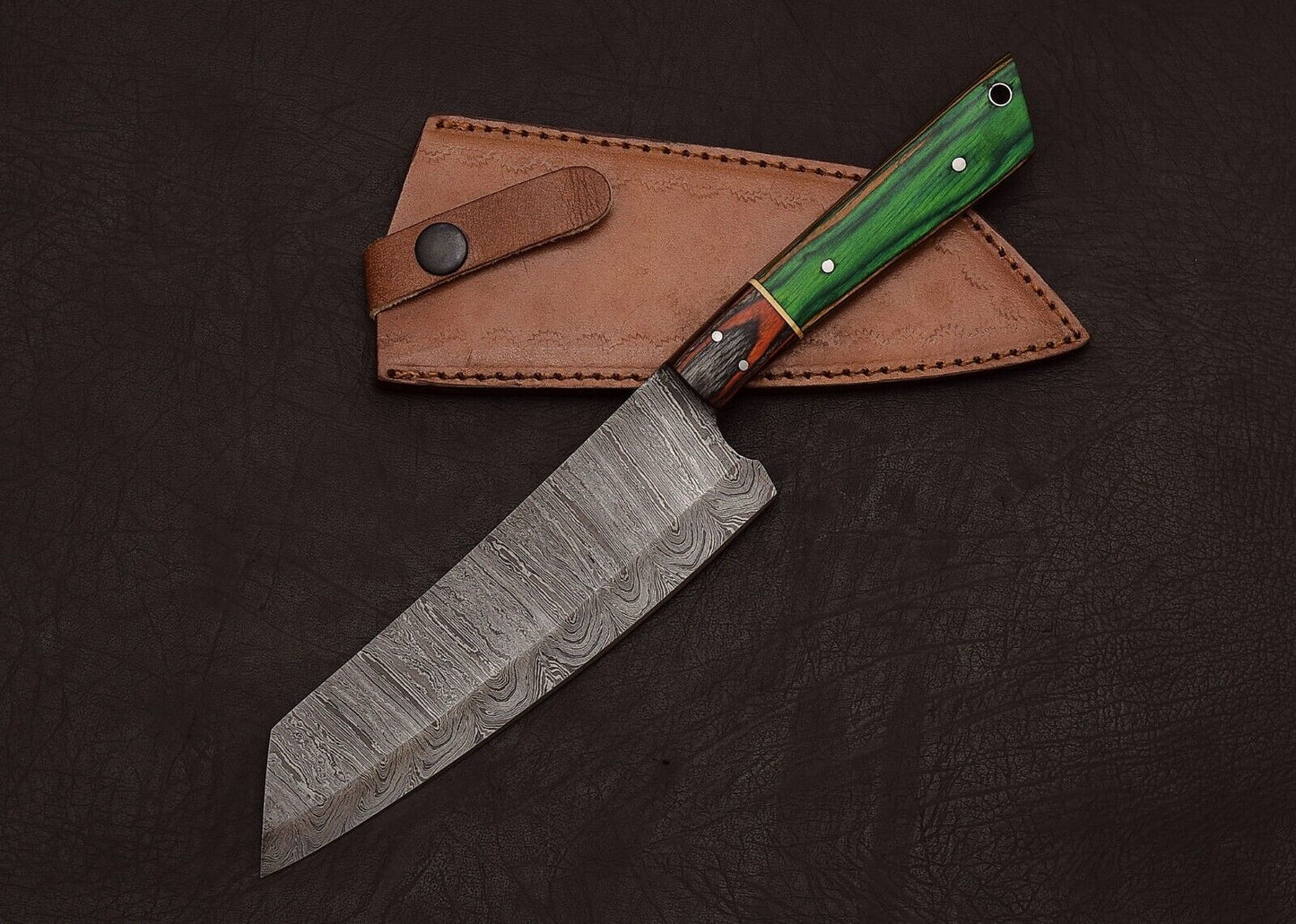 Hand-Forged Damascus Steel Chef Knife 13" | Outdoor Hunting Blade with Pakka Handle