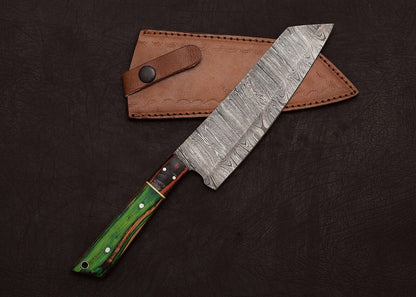 Hand-Forged Damascus Steel Chef Knife 13" | Outdoor Hunting Blade with Pakka Handle