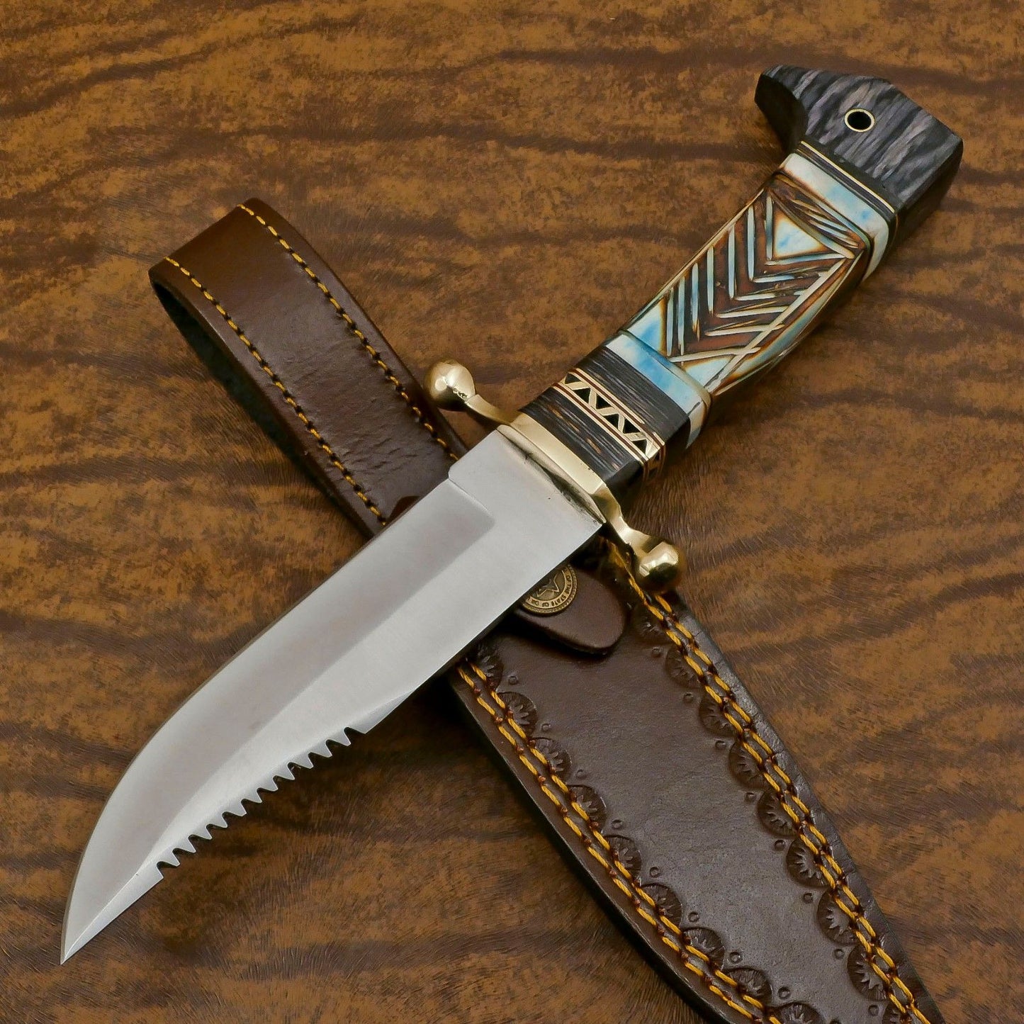 Handmade 12 Inch D2 Steel Bowie Outdoor Hunting Knife – Engraved Bone Handle, Full Tang Survival Bla
