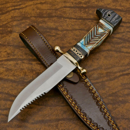 Handmade 12 Inch D2 Steel Bowie Outdoor Hunting Knife – Engraved Bone Handle, Full Tang Survival Bla