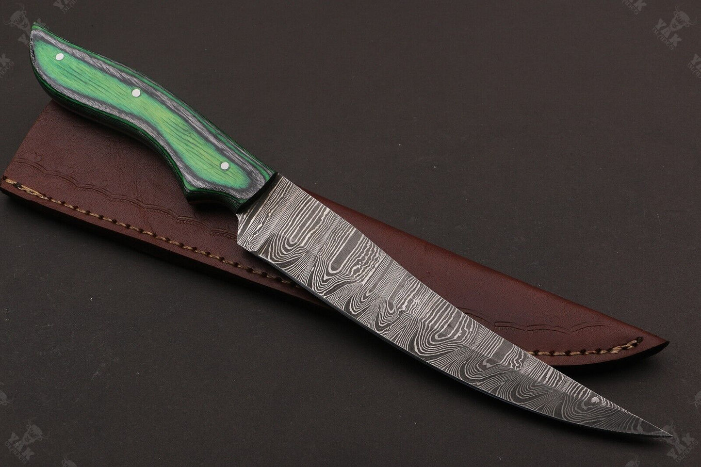13" Handmade Damascus Fillet Knife Custom Fillet Knife With Pakka Wood Handle & Sheath