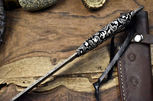 Twist Damascus Hunting Skinner Knife with Paracord Wrapped Wootz Handle – 10" Custom Fixed Blade