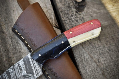 8.0" Twist Damascus Skinner Knife Mixed Handle Custom Handmade Outdoor Hunting Knife