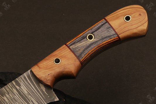 Heritage Forge 15 Inch Fire Damascus Steel Bowie Knife with Wood Handle for Hunting and Camping