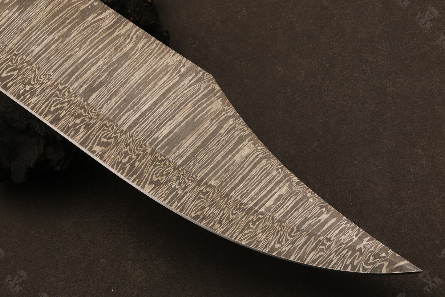 Heritage Forge 15 Inch Fire Damascus Steel Bowie Knife with Wood Handle for Hunting and Camping