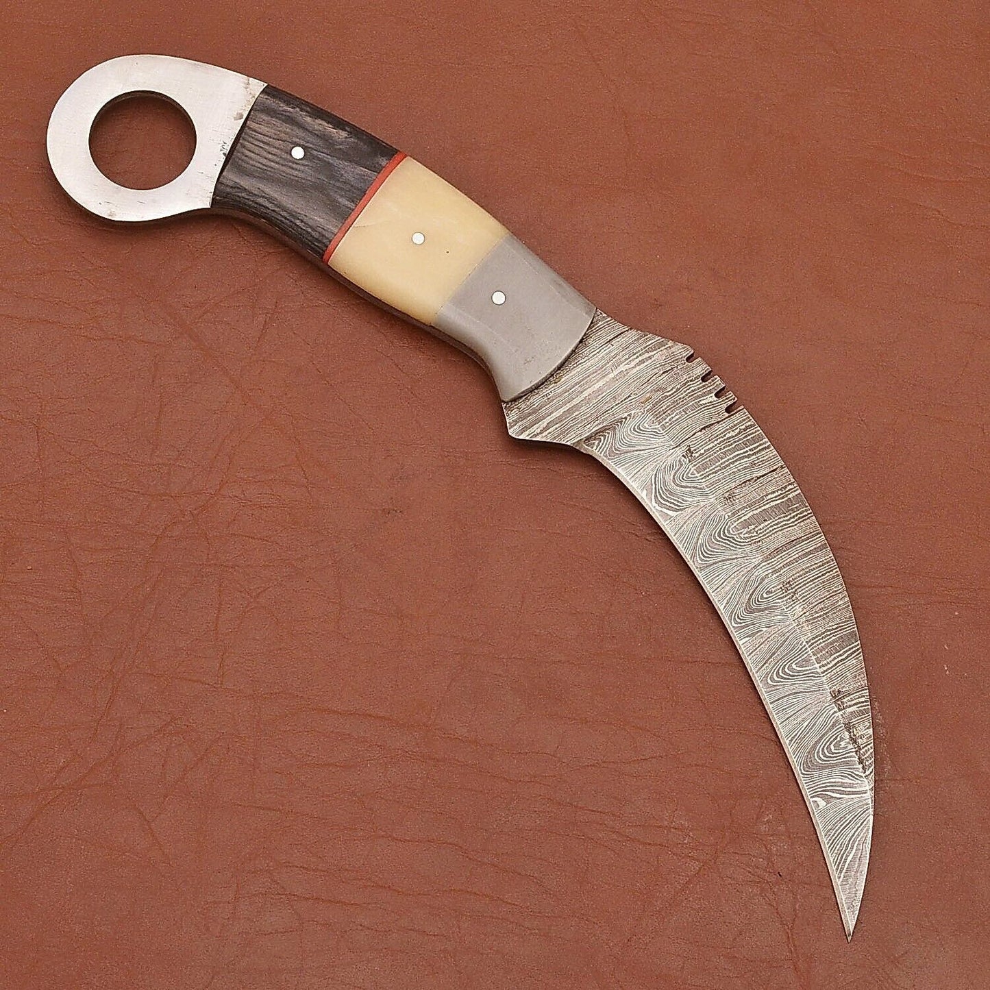 Custom Handmade Damascus Karambit Damascus Steel Karambit Knife with Wood & Bone Handle