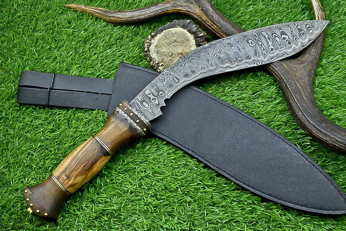 17 Inch Custom Forged Damascus Steel Bowie Knife with Natural Wood Handle