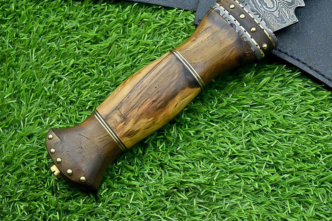 17 Inch Custom Forged Damascus Steel Bowie Knife with Natural Wood Handle